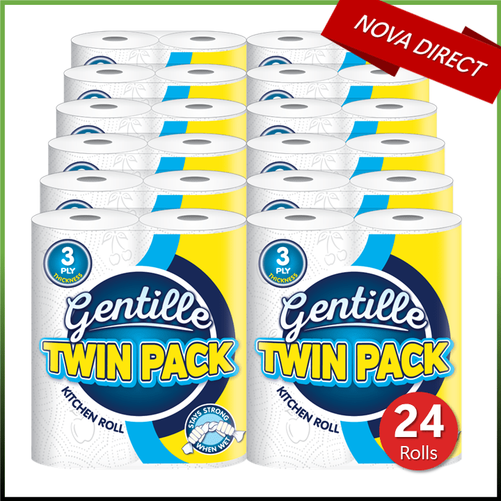 Gentille Twin Kitchen Roll 3 Ply Thickness Thick, Strong, Absorbent Paper (24)