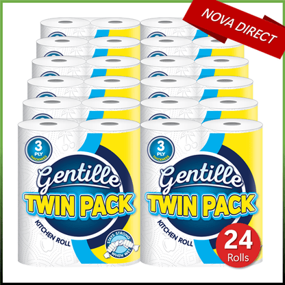 Gentille Twin Kitchen Roll 3 Ply Thickness Thick, Strong, Absorbent Paper (24)