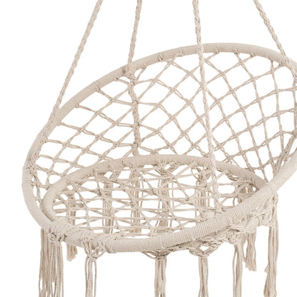 Balcony Rocking Chair, Courtyard Woven Hanging Basket, Hanging Cotton Rope Iron Ring Hanging Chair, Suitable for Indoor, Outdoor, Home, Balcony, Courtyard, Garden, Maximum Load Capacity: 200kg, Material: Iron Ring, Cotton Rope (No Include Cushion)