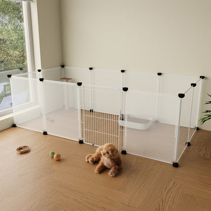 Clear Plastic Dog Playpen 12 Panel with Door – Transparent Modular Indoor Dog Pen 149x70x45cm, Safe Puppy Enclosure for Small & Medium Dogs, Living Room & Bedroom