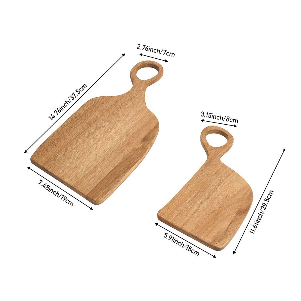 Set of 2 Acacia Wood Slicing Boards - Safety Cheese Charcuterie Board, Durable Kitchen Cutting Boards Fruit Board Serving Board for Food Preparation, Curved Edges & Hanging Holes, Food Safe Wood Material, Perfect for Couples And Home Chefs