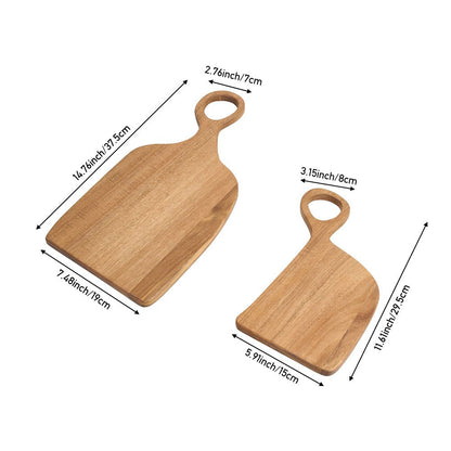 Set of 2 Acacia Wood Slicing Boards - Safety Cheese Charcuterie Board, Durable Kitchen Cutting Boards Fruit Board Serving Board for Food Preparation, Curved Edges & Hanging Holes, Food Safe Wood Material, Perfect for Couples And Home Chefs