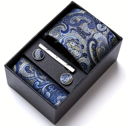 Men Men Black Paisley Tie Wedding Gift Box Tie Pocket Squares Set Necktie Box Suit Additions Fit Wedding