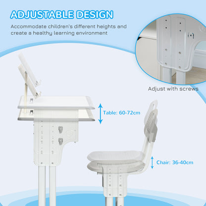 Kids Desk and Chair Set Adjustable Height Study Table Set w/Drawer, Book Stand, Pen Slot