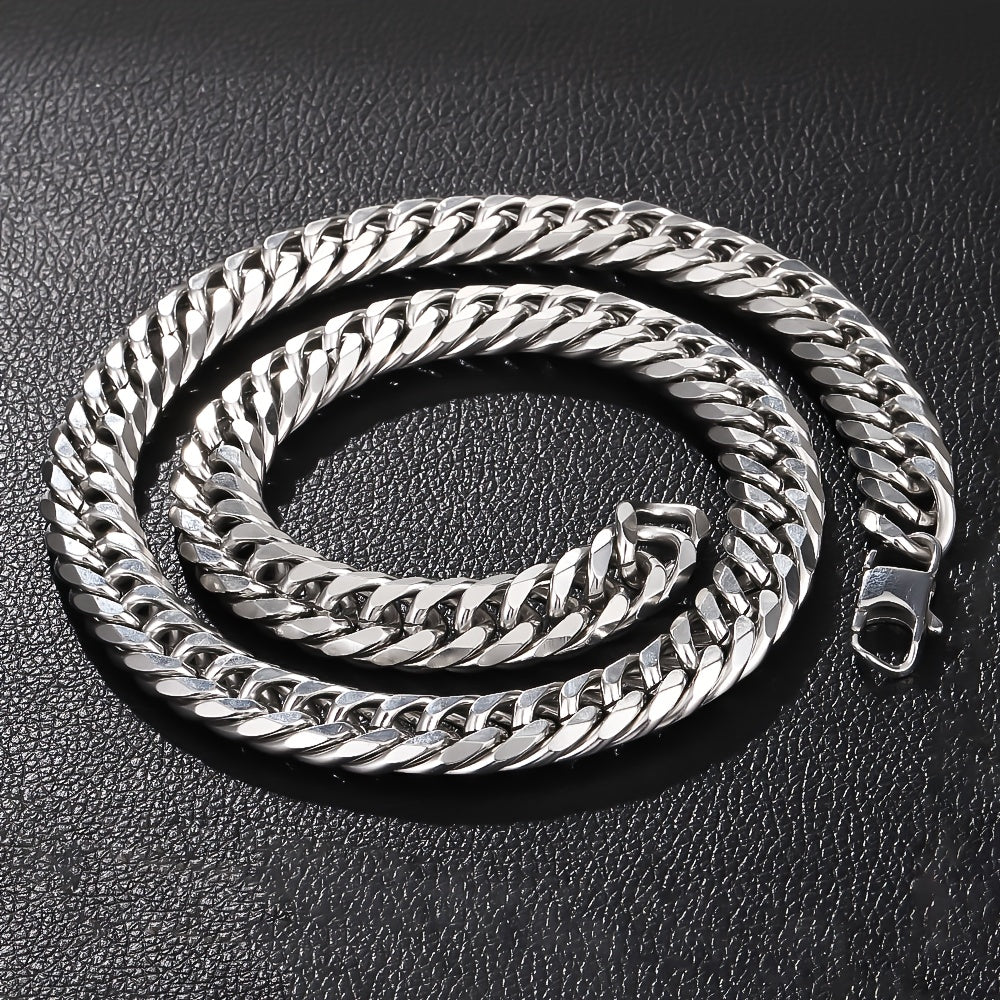 2pcs Set 13.5Mm Wide 304 304 304 Stainless Steel Bracelet And Necklace Set, Hip-Hop Trendy Cuban Chain Necklace And Bracelet Jewelry Set, Men'S And Women'S Fashion Jewelry Gifts, Exaggerated Necklace And Bracelet, Very Thick