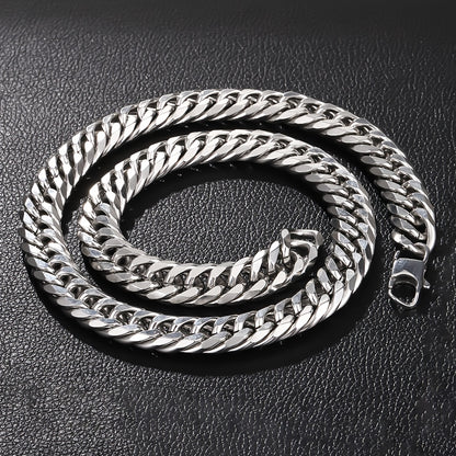 2pcs Set 13.5Mm Wide 304 304 304 Stainless Steel Bracelet And Necklace Set, Hip-Hop Trendy Cuban Chain Necklace And Bracelet Jewelry Set, Men'S And Women'S Fashion Jewelry Gifts, Exaggerated Necklace And Bracelet, Very Thick