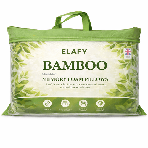 Memory Foam Bamboo Pillow Premium Firm Neck Support and Foam Orthopaedic Hypoallergenic Shredded Bed Pillow PACK OF 1 AND 2 BAMBOO PILLOW.