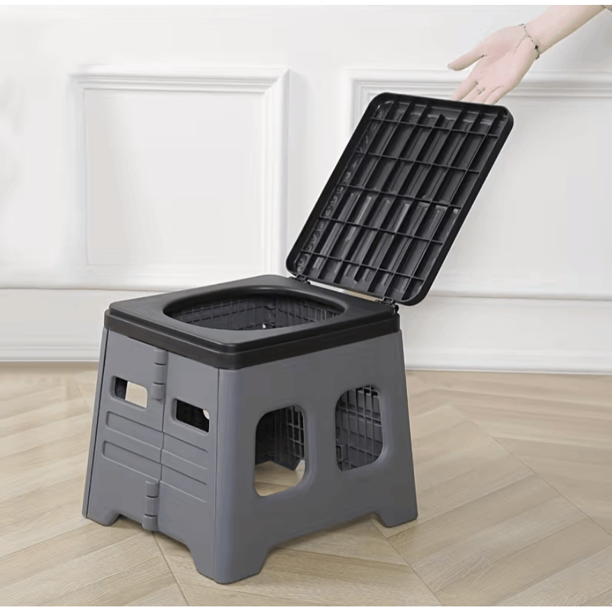 Portable Folding Emergency Toilet with Lid - Ideal for Camping, Hiking & Car Travel | Durable Material, Portable Toilet for Camping