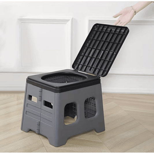 Portable Folding Emergency Toilet with Lid - Ideal for Camping, Hiking & Car Travel | Durable Material, Portable Toilet for Camping