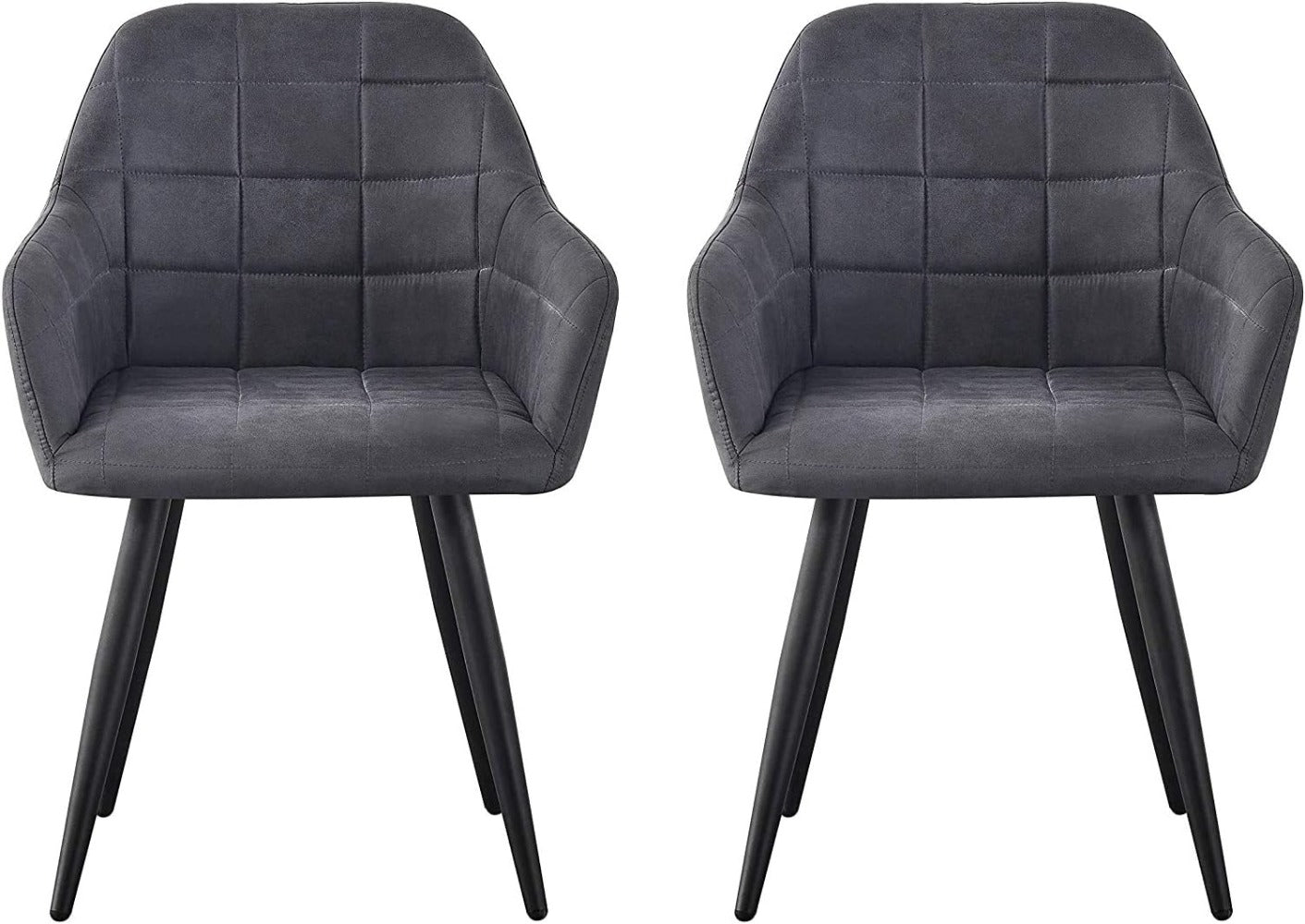 High Back Dining Chairs Set of 2 Faux Suede Padded Seat | Metal Legs Anti-Scratch Feet | UK Fire Safety Compliant | Home & Restaurant Use | 4 Colours | Adrian