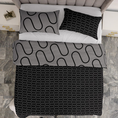 3-Piece Wave Print Duvet Cover Set – Soft, Breathable Microfiber Bedding for All-Season Comfort, Reversible Design with Button Closure for Bedroom or Guest Room
