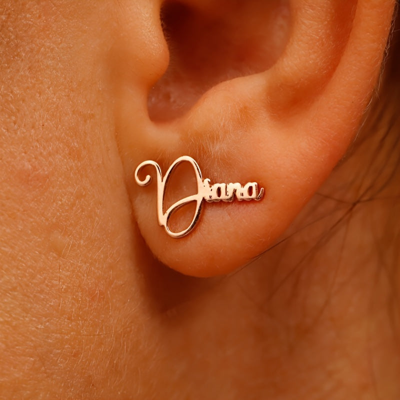 Custom Christmas Name Earrings, Stylish And Minimalist Stainless Steel Name Studs, Trendy Jewelry for Women, Christmas Gift