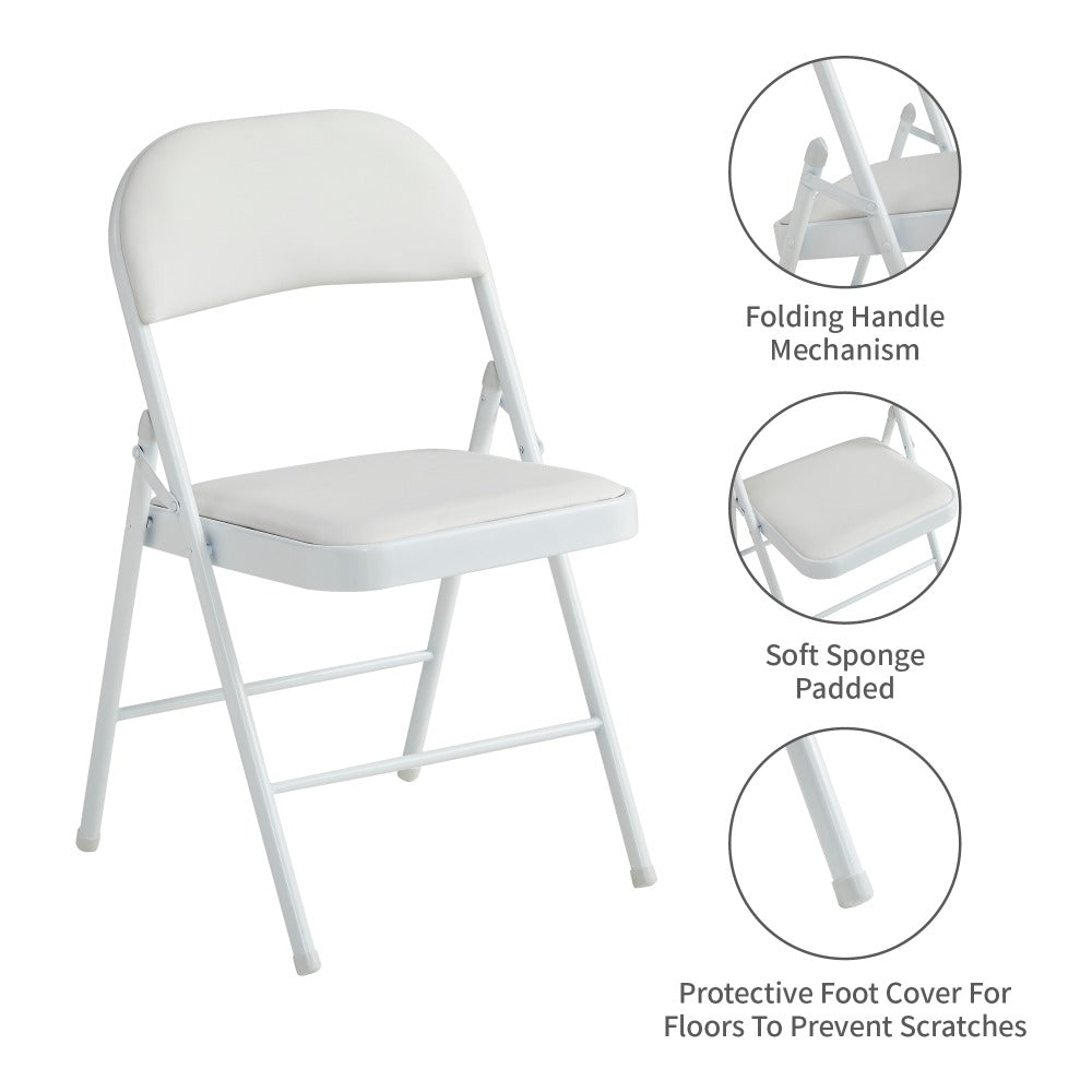 Faux Leather Folding Chairs Set of 4 with Metal Frame & Padded Seat – Foldable Dining, Office & Reception Chairs, Easy Fold & Store, 7 Colours