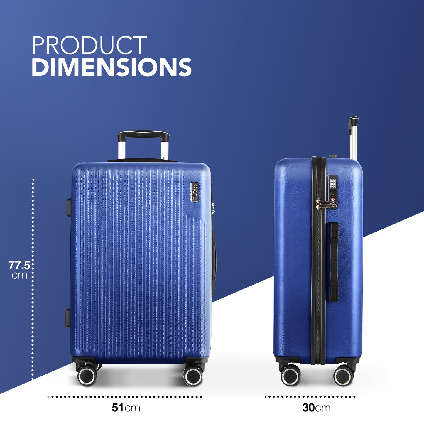 LUGG 76.5 x 50.5 x 30cm Vacay Suitcase ABS Luggage with TSA Indent Lock, Aluminium Trolley Handle, 360° Spinner Wheels, Water-Resistant & Durable Material - Airline Compatible (28inch)