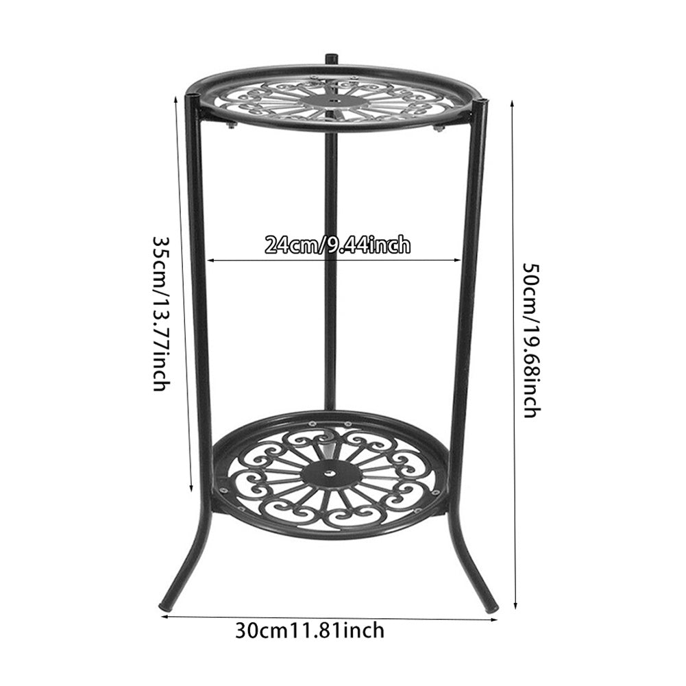 Iron Flower Pot Rack Tall Plant Stand Rack 2 Tier Flower Pot Holder Rustproof Plant Display Rack, Round Planter Shelves for Home Garden Patio Balcony Office Living Room Bathroom 24*50cm Black