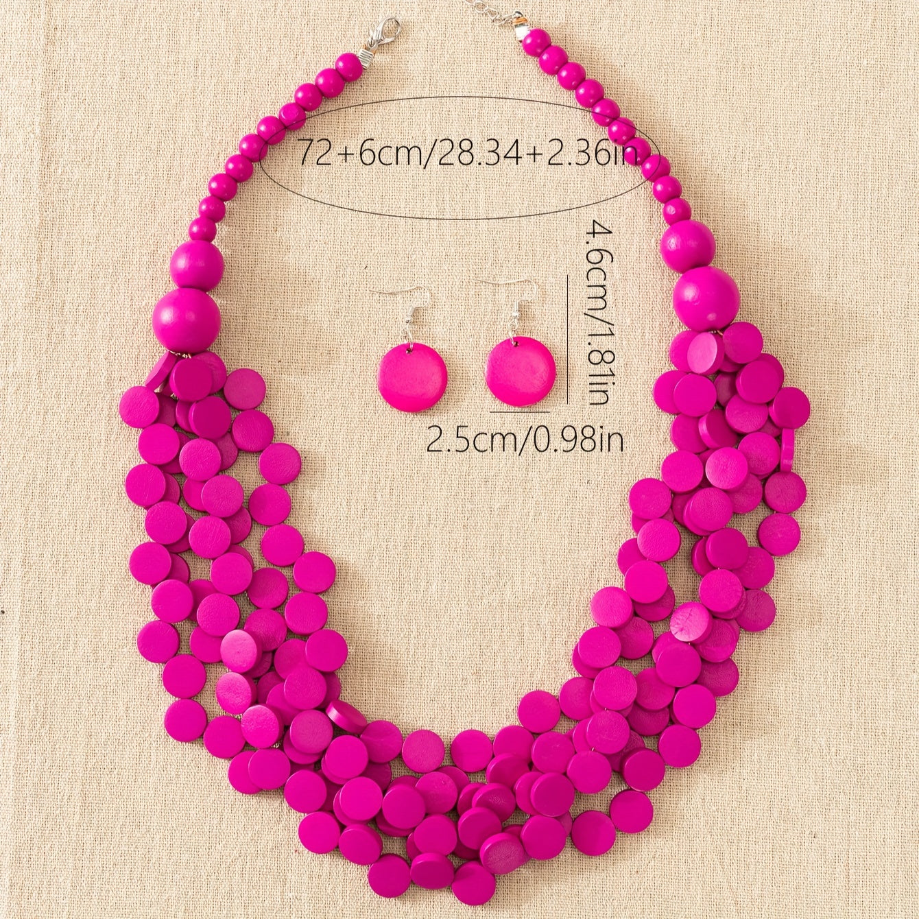 3pcs Bohemian Style Wooden Multi-Layer Necklace And Earrings 7 Colors Optional Women'S Jewelry Set