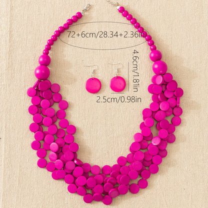 3pcs Bohemian Style Wooden Multi-Layer Necklace And Earrings 7 Colors Optional Women'S Jewelry Set