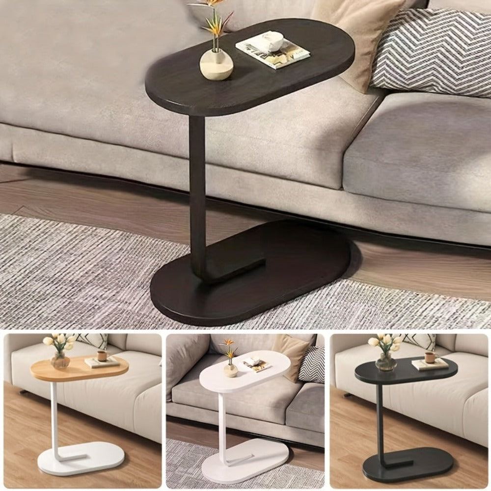 C Shaped Sofa Side Table Slide Under Couch End Table, Industrial Snack Laptop Desk with Sturdy Metal Frame & Wood Top, Space Saving Bedside Coffee Table for Living Room, Bedroom & Study