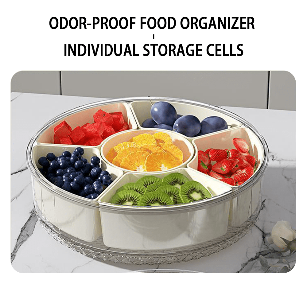 Divided Snack Box with Lid&Handle,6-compartment Snack Box, Reusable Rotating Snack Tray Veggie Fruits Container, Candy Fruit Nut Snack Party Entertainment Picnic Portable Tray