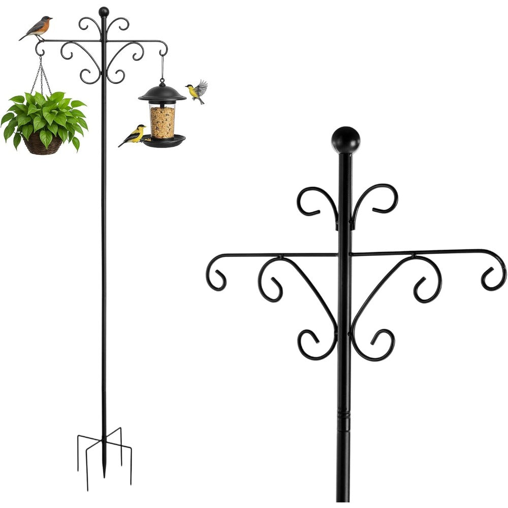 Bird Feeder Pole Stand Heavy Duty Metal 196cm Adjustable Multi-Arm Garden Hanging Station with 5-Prong Base – Holds Feeders, Lanterns & Baskets