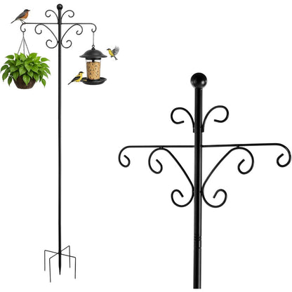 92-Inch Heavy-Duty Iron Shepherds Hooks for Outdoor - Double Bird Feeder Poles with 5-Prong Sturdy Base, Adjustable Plant Hanger Hooks for Garden, Wedding Decor, Bird Feeders & Lanterns - Easy Installation, Traditional Design, Bird Feeder Hanging Poles, G
