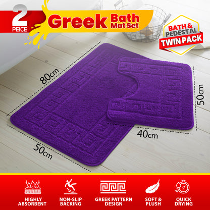GC GAVENO CAVAILIA 2 Piece Greek Pattern Bathroom Mat Set | Soft & Plush 100% Polyester Bath Mat and Pedestal Rug | Non-Slip Backing, Highly Absorbent, Quick Drying |Machine Washable Bathroom Rugs | Ideal for Everyday Use | LOCAL WAREHOUSE | UK BRAND