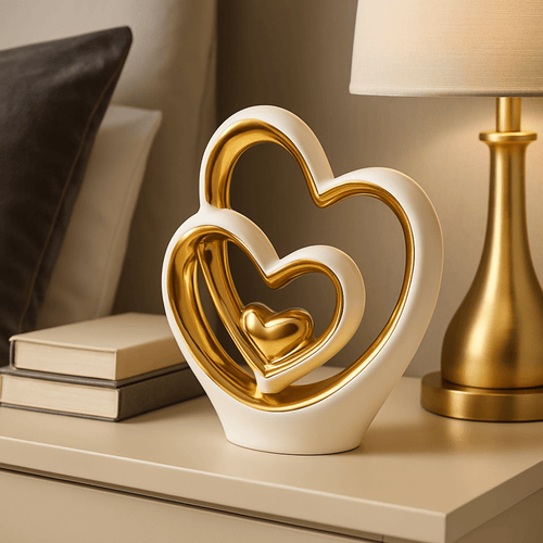25.5cm Gold Heart Ornament – Modern Ceramic Heart Sculpture for Home, Shelf & Table Décor | Elegant Gold Ornament Gift for Weddings, Anniversaries & Housewarmings