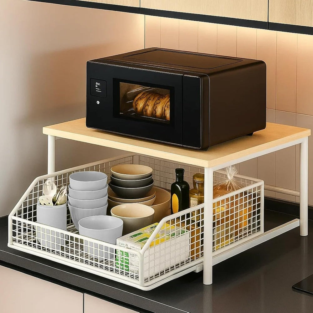 Two-Tier Metal Kitchen Countertop Organiser with Drawers - construction detail 14