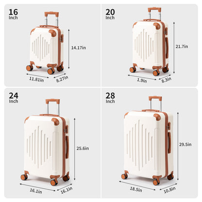 4/5pcs Hard Shell Luggage Set, Expandable & Lightweight Hardside Suitcase With 360° Spinner Wheels (12, 16, 20, 24, 28 Inch) - Stylish White Paired With Brown Luggage
