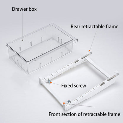 Fridge Organiser Pull-Out Drawer – Clear Under-Shelf Refrigerator Storage Box with Sliding Rail, Stackable Space-Saving Bin for Kitchen Fridge, Freezer & Cabinet, Fits 30-44cm Shelves, 30.5 x 20 x 9.5cm