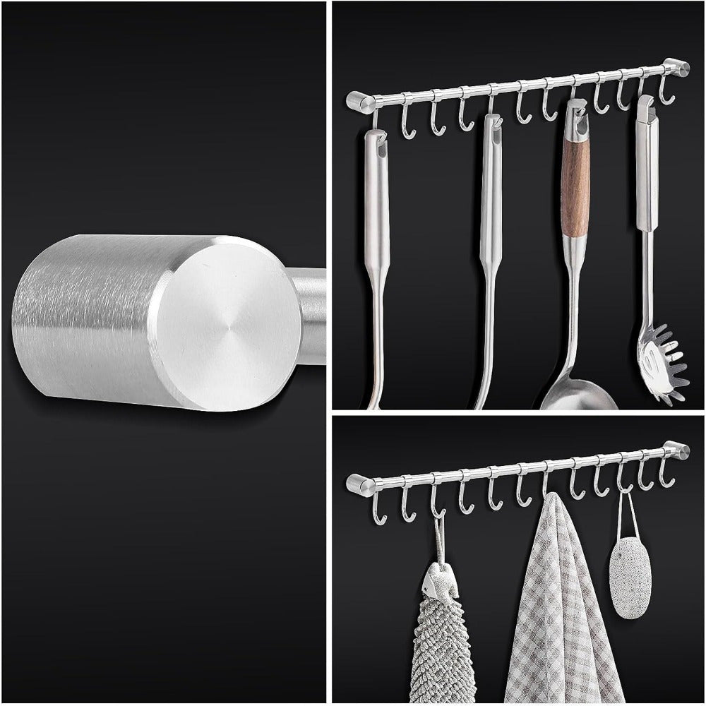 Utensil Rack Stainless Steel Wall Mounted Utensil Hooks with 12 Removable Hooks Kitchen Utensils Holder Utensil Hanging Rack Rail 52Cm (15.6")