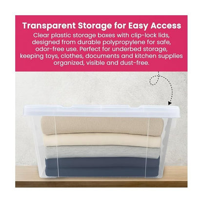 Clear Plastic Storage Boxes with Lids, Heavy-Duty Durable Stackable Plastic Storage Containers, Underbed Storage Boxes, Secure Clip-Lock Lid for Home, Office, Kitchen, Toys (3, 12ltr)