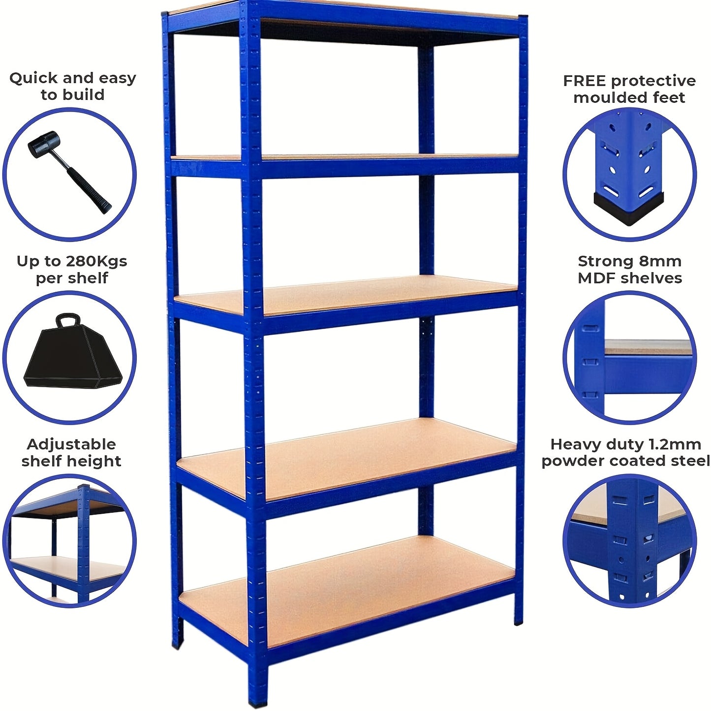5-tier Heavy-duty Racking, Bolt-free Industrial Racking, Adjustable Metal Storage Rack, Maximum Load Capacity Up to 875kg, Store Display Rack for Home, Garage, Shed, Warehouse, Office, Basement, 150/180cm, Utility Racks