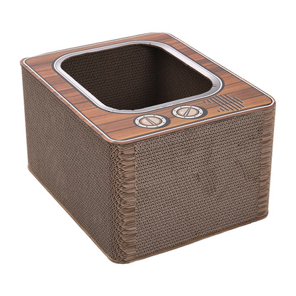 Retro TV Shaped Cat Scratcher Bed - Corrugated Cardboard Cat House with Full Surfaces Scratching | Cozy Hideaway & Play Area | Durable Furniture Protector for Indoor Cats