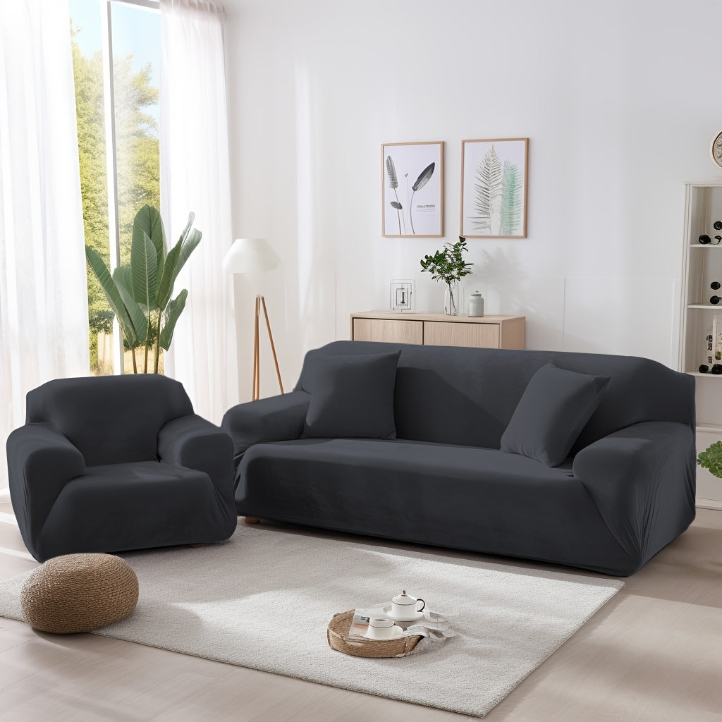 Sofa Cover Velvet Plush Thick High Stretch Elastic Fabric L Shape Sofa Slipcover Couch Cover 1 2 3 4 Seater Polyester Spandex Furniture Protector Cover Include Pillowcase for Living Room