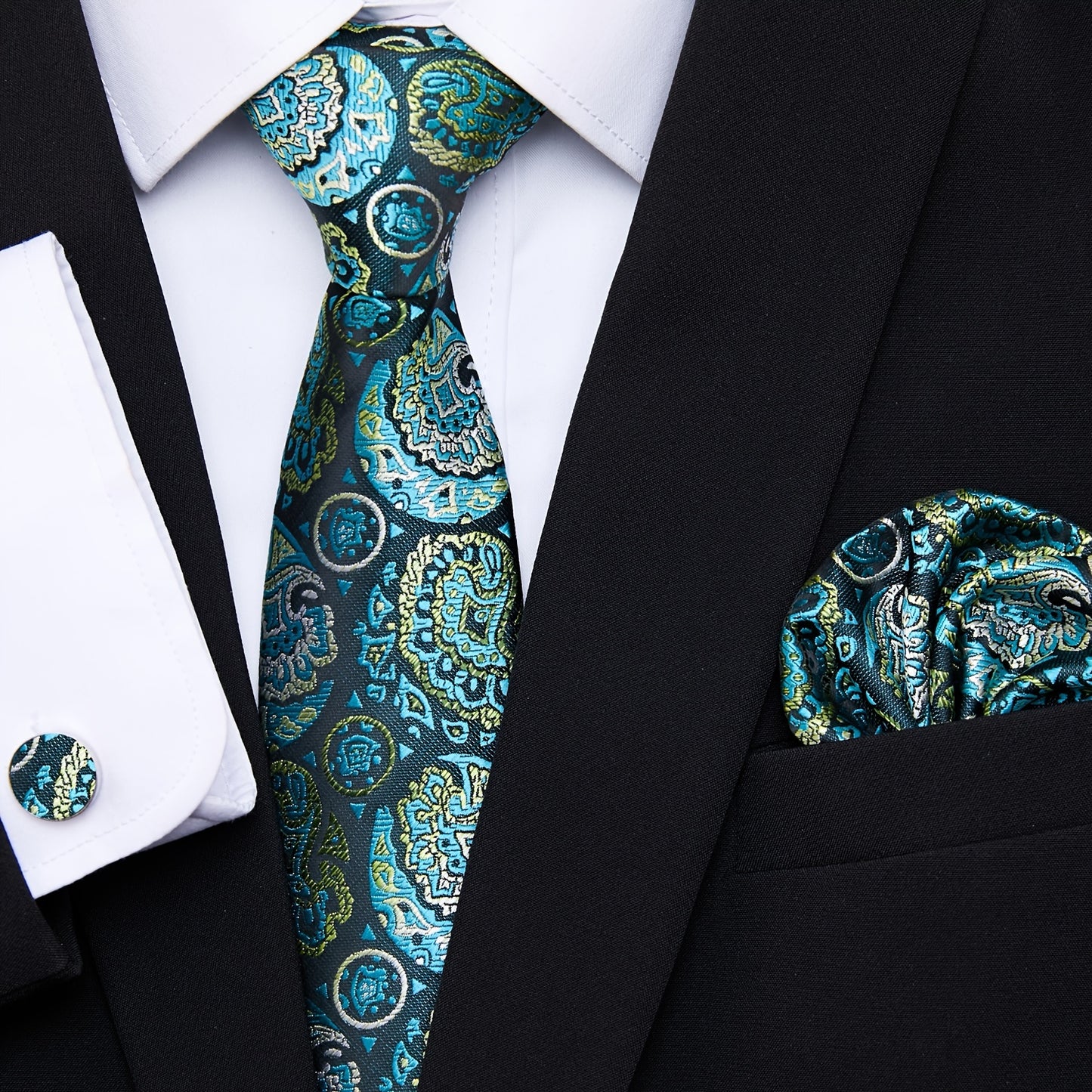 Men Men Black Paisley Tie Wedding Gift Box Tie Pocket Squares Set Necktie Box Suit Additions Fit Wedding