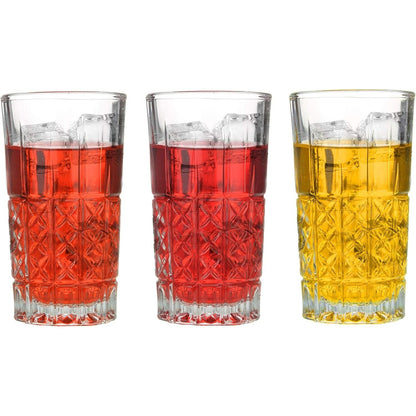 Highball Glasses Cocktail Water Crystal Cut Look Hi-Ball Tumblers Mixed Cocktail Water Juice Drinking Glasses Dishwasher Safe, Home Party Bar Restaurant