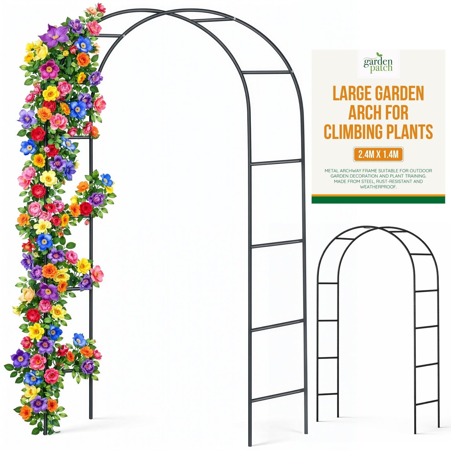 1 Pack Garden Arch for Climbing Plants | Large Metal Garden Trellis Arch 2.4m x 1.4m | Outdoor Garden Pathway Arch for Roses Vines Weddings