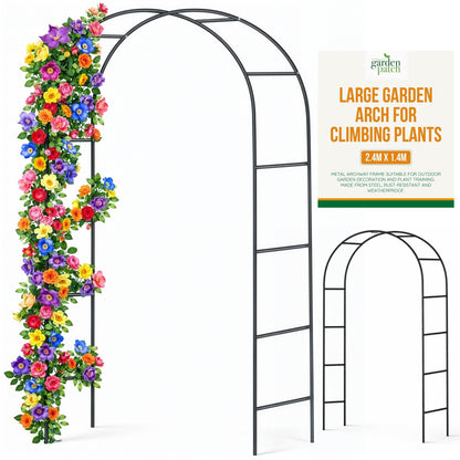 1 Pack Garden Arch for Climbing Plants | Large Metal Garden Trellis Arch 2.4m x 1.4m | Outdoor Garden Pathway Arch for Roses Vines Weddings