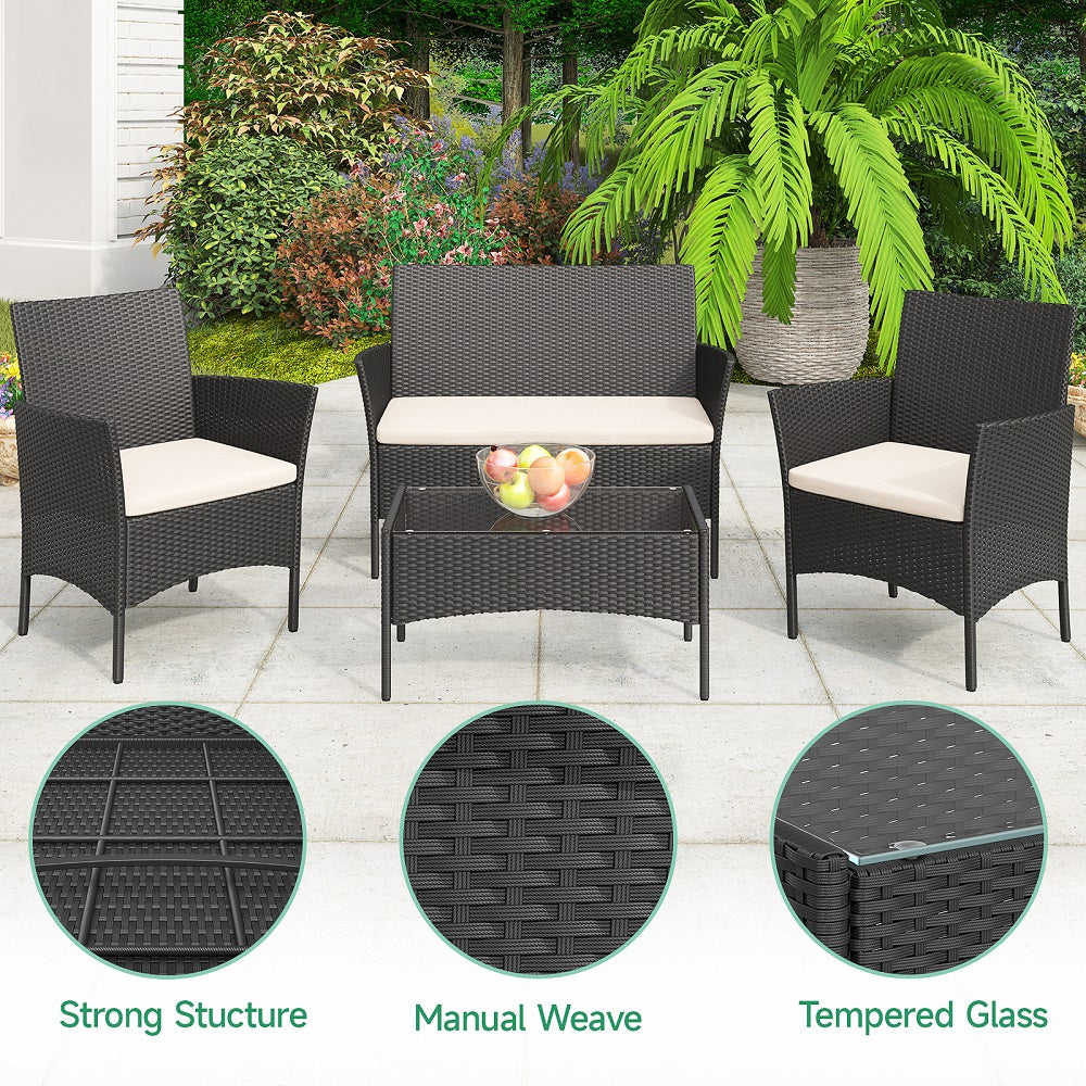 GartistGo Rattan Chair, Set of 4 Rattan Chairs for Indoor and Outdoor Use