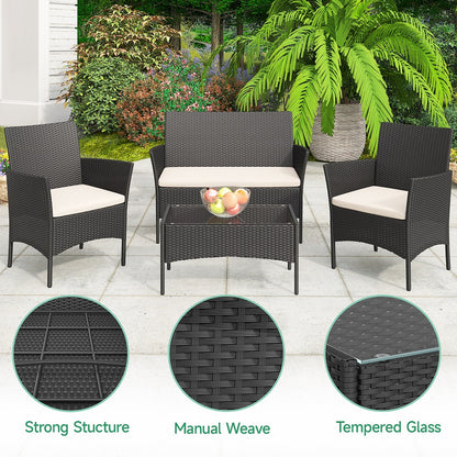 GartistGo Rattan Chair, Set of 4 Rattan Chairs for Indoor and Outdoor Use