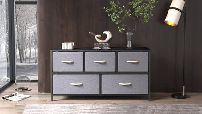 Chic Dark Gray 5-Drawer Storage Cabinet with Wood Panels & Metal Frame - Perfect for Bedroom & Living Room Organization, Storage Drawer Units