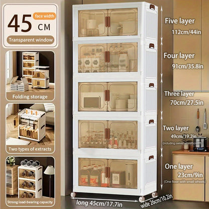45Cm/50Cm Small Foldable Storage Cabinet, Small Capacity Entryway Storage Cabinet, with Wheels And Lid - Foldable Stackable Plastic Box, Home Storage And Organization Tool Cabinet, Foldable Organizer Box, Suitable for Closet, Bedroom, Kitchen