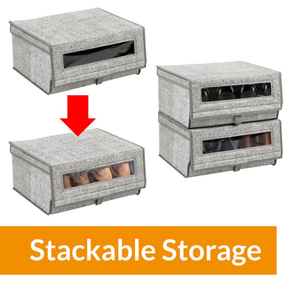 Taylor & Brown Set of 2 Large Fabric Stackable Shoe Storage Boxes with Lid & Transparent Window