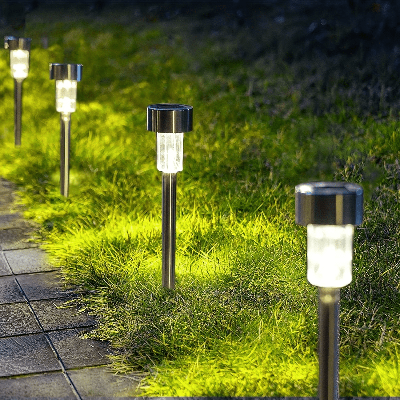 12pcs Solar LED Lights, Solar Outdoor LED Stainless Steel Stick Lights, Solar Landscape Decorative Lights, Suitable for Courtyards, Lawns, Paths, Decks, Driveways And Gardens, Holiday Parties, Garden Sidewalk Decoration