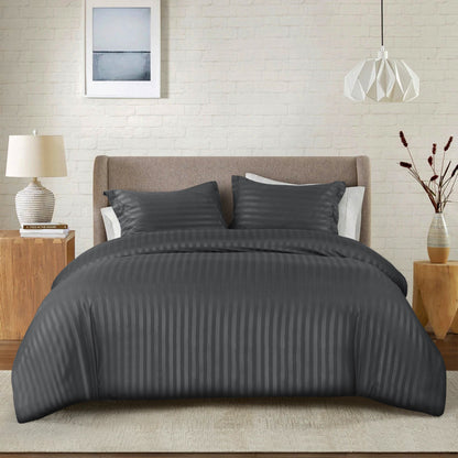 Premium Hotel Quality Satin Stripe Duvet Cover Set Double with Pillowcases | Reversible Soft Quilt Bedding | Easy Care Breathable Luxury Quilt Cover
