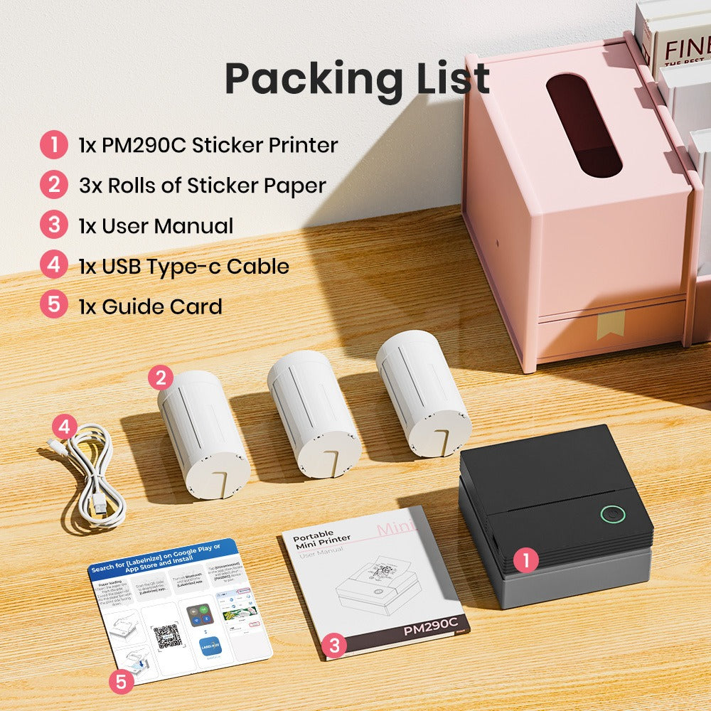 Portable Thermal Label Printer Wireless Inkless Mini Printer 203DPI Bluetooth iOS Android for Labels Stickers Home Office Study