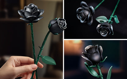 Special Party Gift Gothic Black Rose Simulation Flower Art Ornaments Background Bouquet Building Block Set 3 Rose Building Block Combination Set 152pcs