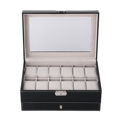 Uten Watch Box 12 Slots, 2-Tier Watch Case with Glass Lid, Watch Display Storage Box for Men and Women, Removable Watch Pillows