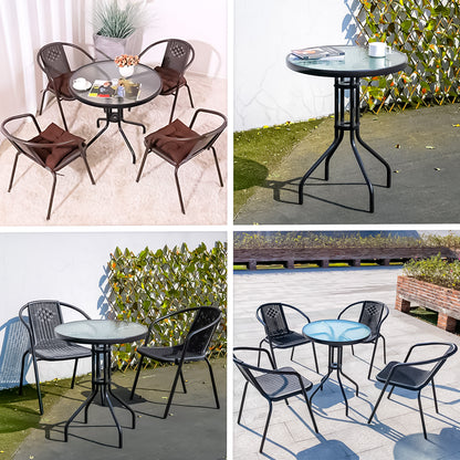 Outdoor Dining Table, Bistro Patio Garden Table, Metal Glass Top Table for Indoor Outdoor Cafe Dining, Black